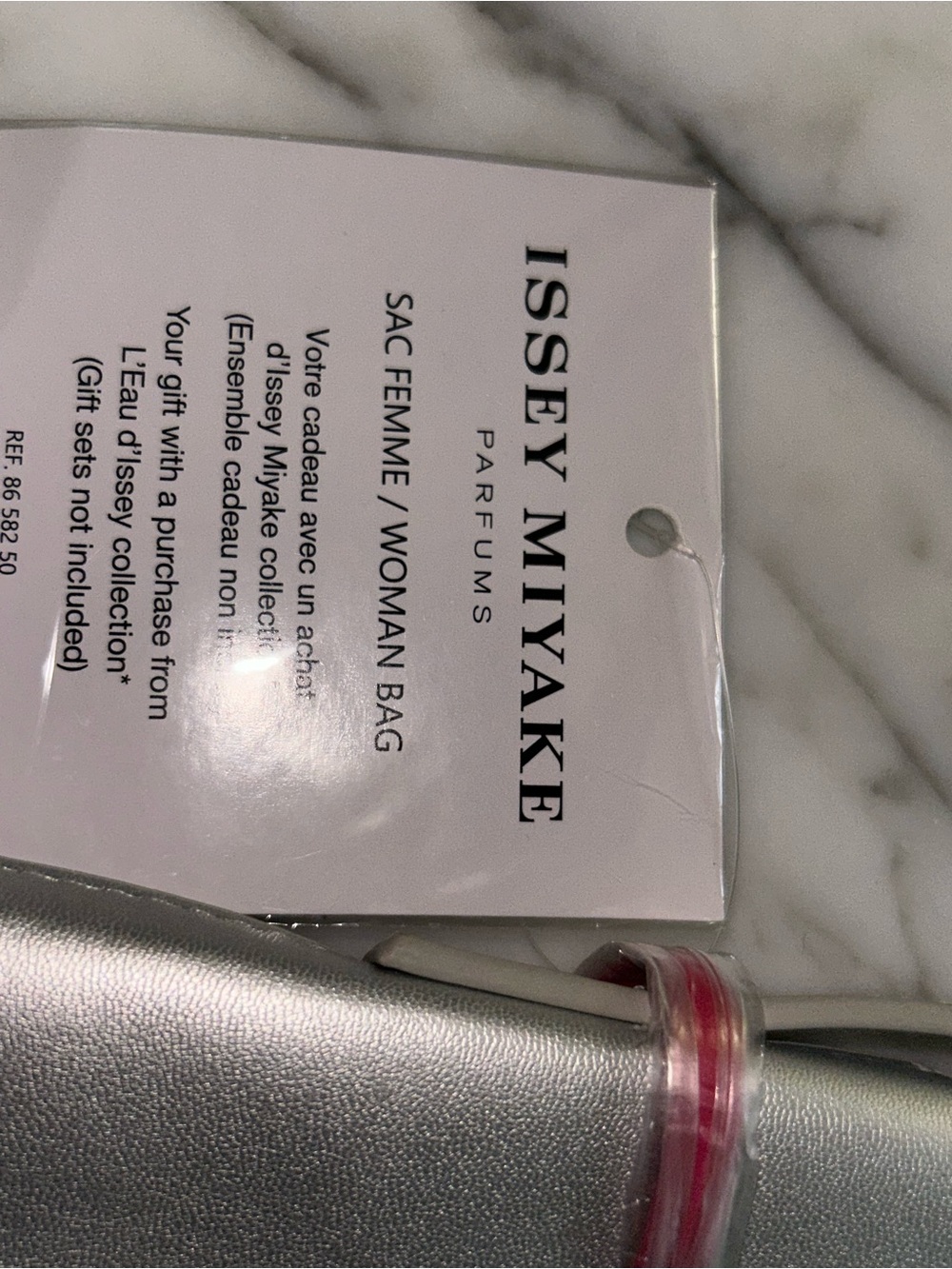 Issey Miyake Metallic Silver Makeup Pouch/Small Bag with Pink Trim